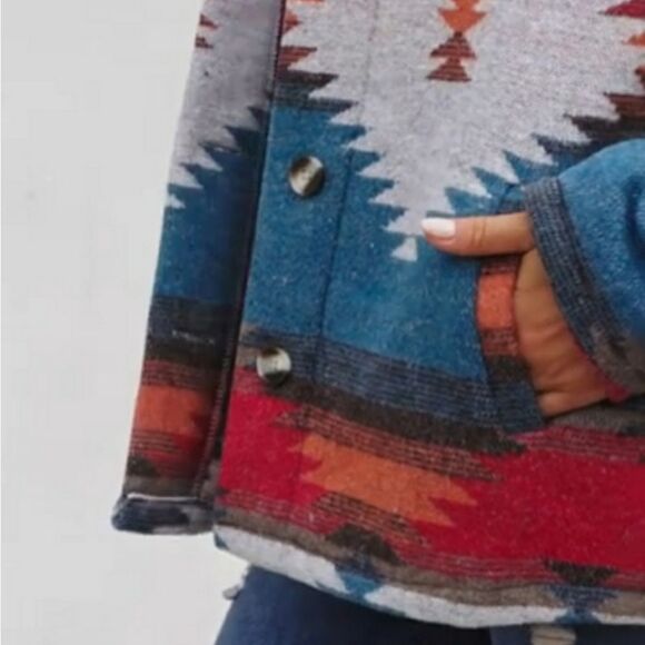 Aztec Pattern Ethnic Boho Coat Jacket Sz 14 - Picture 3 of 7